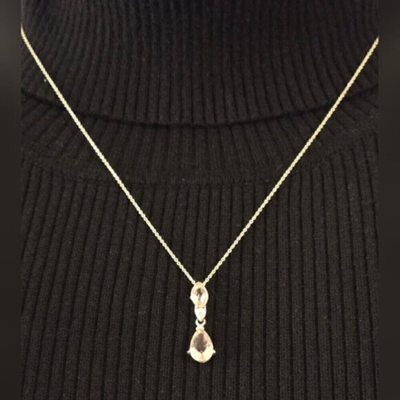 Stella & Dot 925 Silver Pink Teardrop Pendant Necklace Sparkle Gemstone - Picture 4 of 8